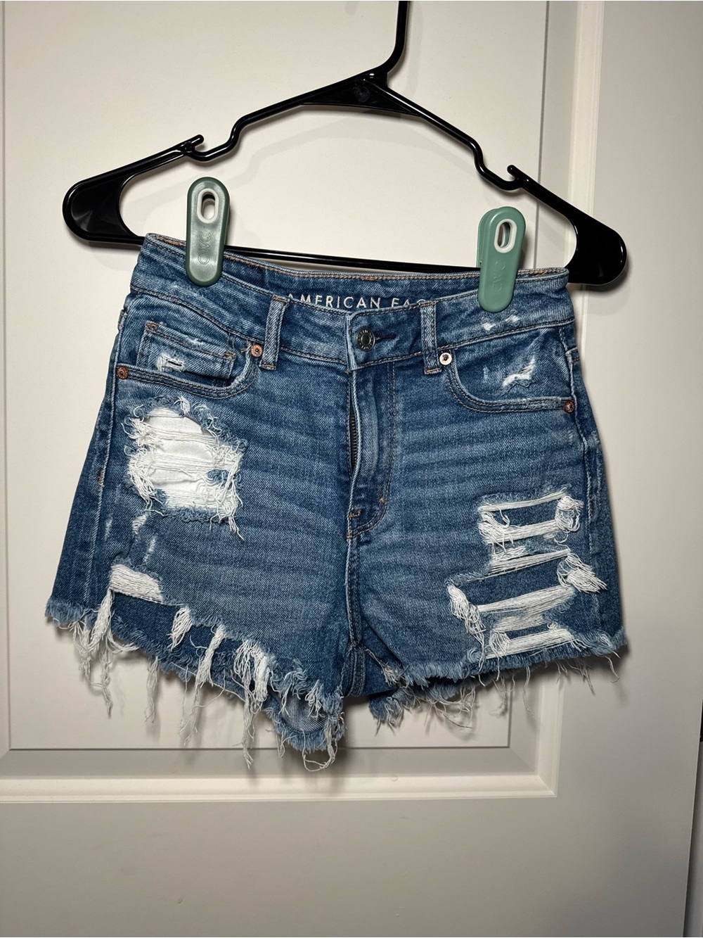 American Eagle Outfitters Blue Distressed Frayed Denim Shorts